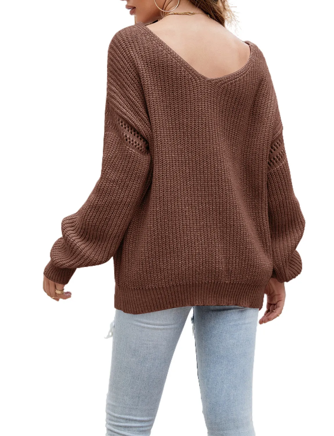 iB-iP Women's Oversize Classic Pullover Sweater Loose Casual Long Sleeve Large V-neck Top