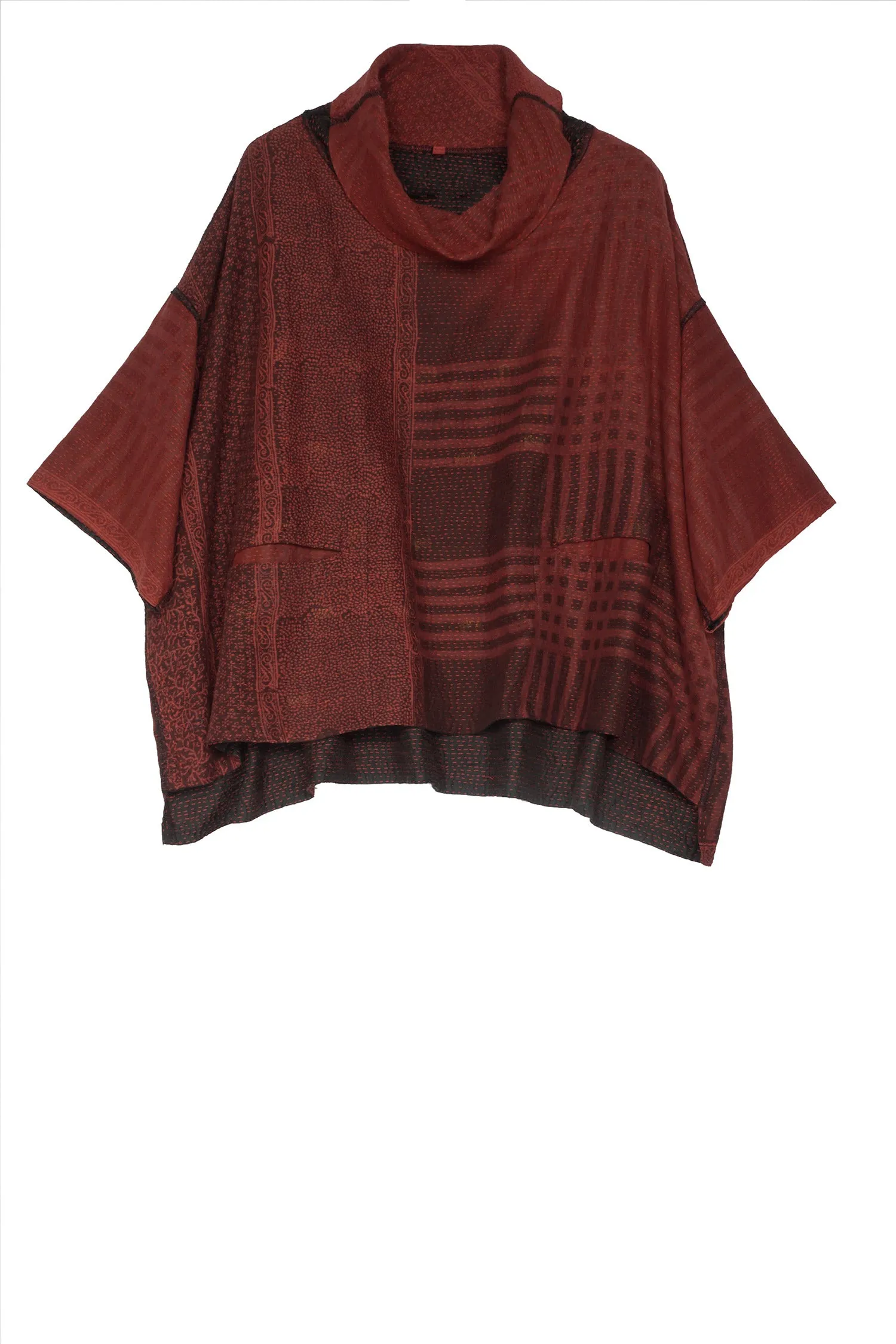 INDONESIAN PRINT KANTHA COWL NECK PONCHO