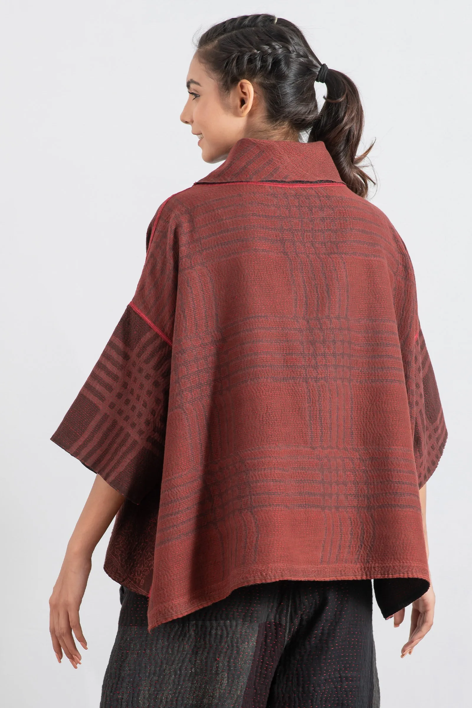 INDONESIAN PRINT KANTHA COWL NECK PONCHO