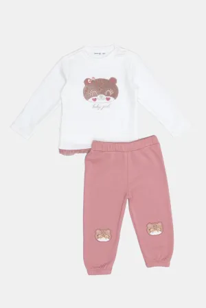 Infant Girls Ivory And Pink Embellished Set (2 Piece)