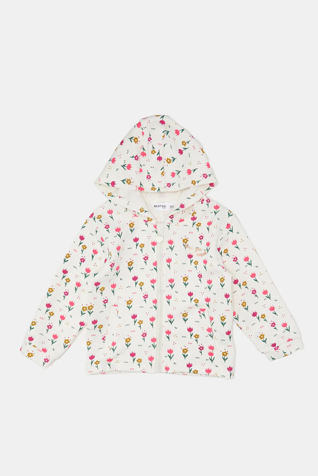 Infant Girls Ivory Printed Hooded Sweatshirt