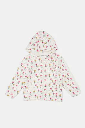 Infant Girls Ivory Printed Hooded Sweatshirt