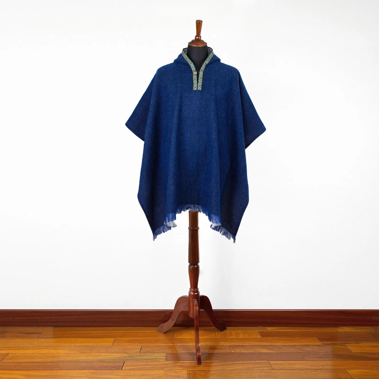 Irachi - Baby Alpaca wool Hooded Unisex Poncho M-XXL - Solid - NAVY BLUE