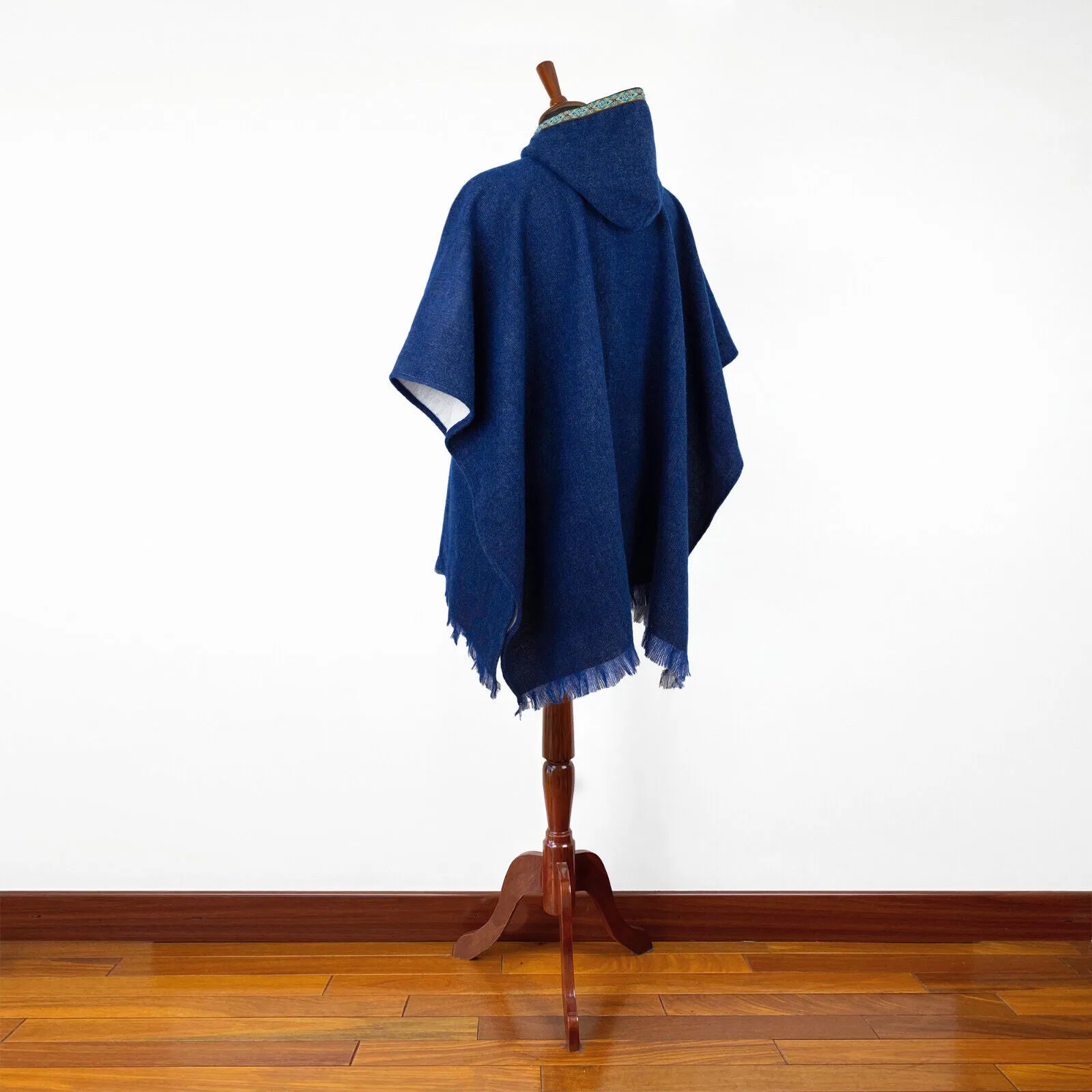 Irachi - Baby Alpaca wool Hooded Unisex Poncho M-XXL - Solid - NAVY BLUE