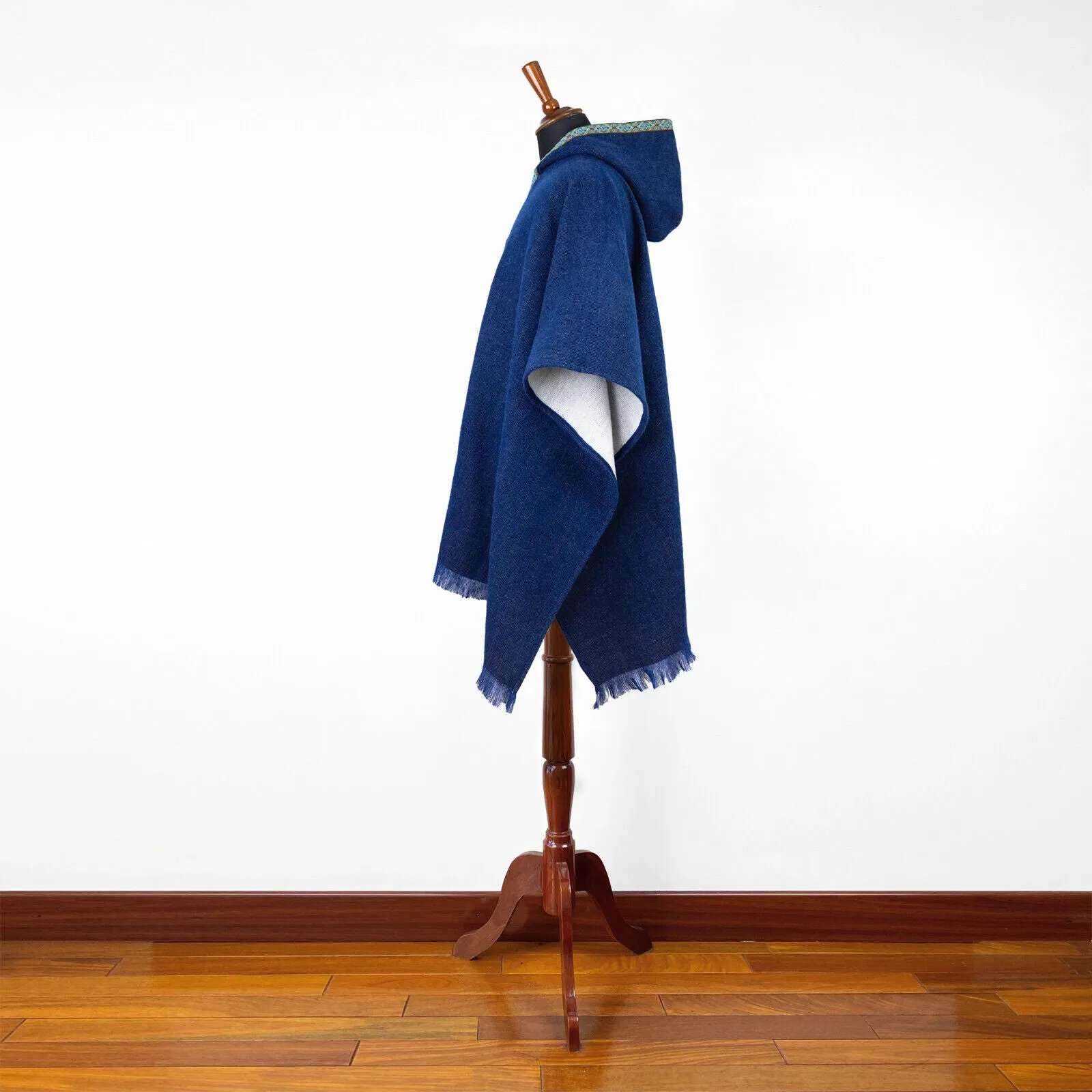 Irachi - Baby Alpaca wool Hooded Unisex Poncho M-XXL - Solid - NAVY BLUE