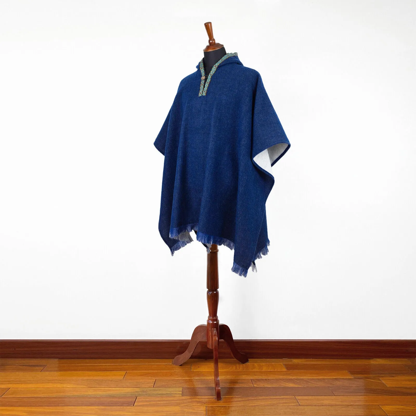 Irachi - Baby Alpaca wool Hooded Unisex Poncho M-XXL - Solid - NAVY BLUE