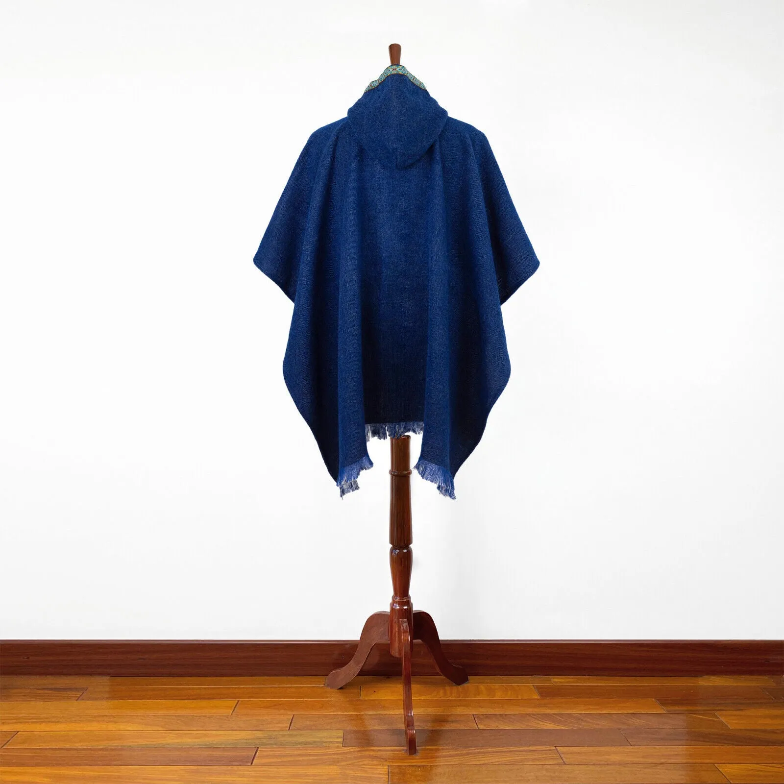 Irachi - Baby Alpaca wool Hooded Unisex Poncho M-XXL - Solid - NAVY BLUE