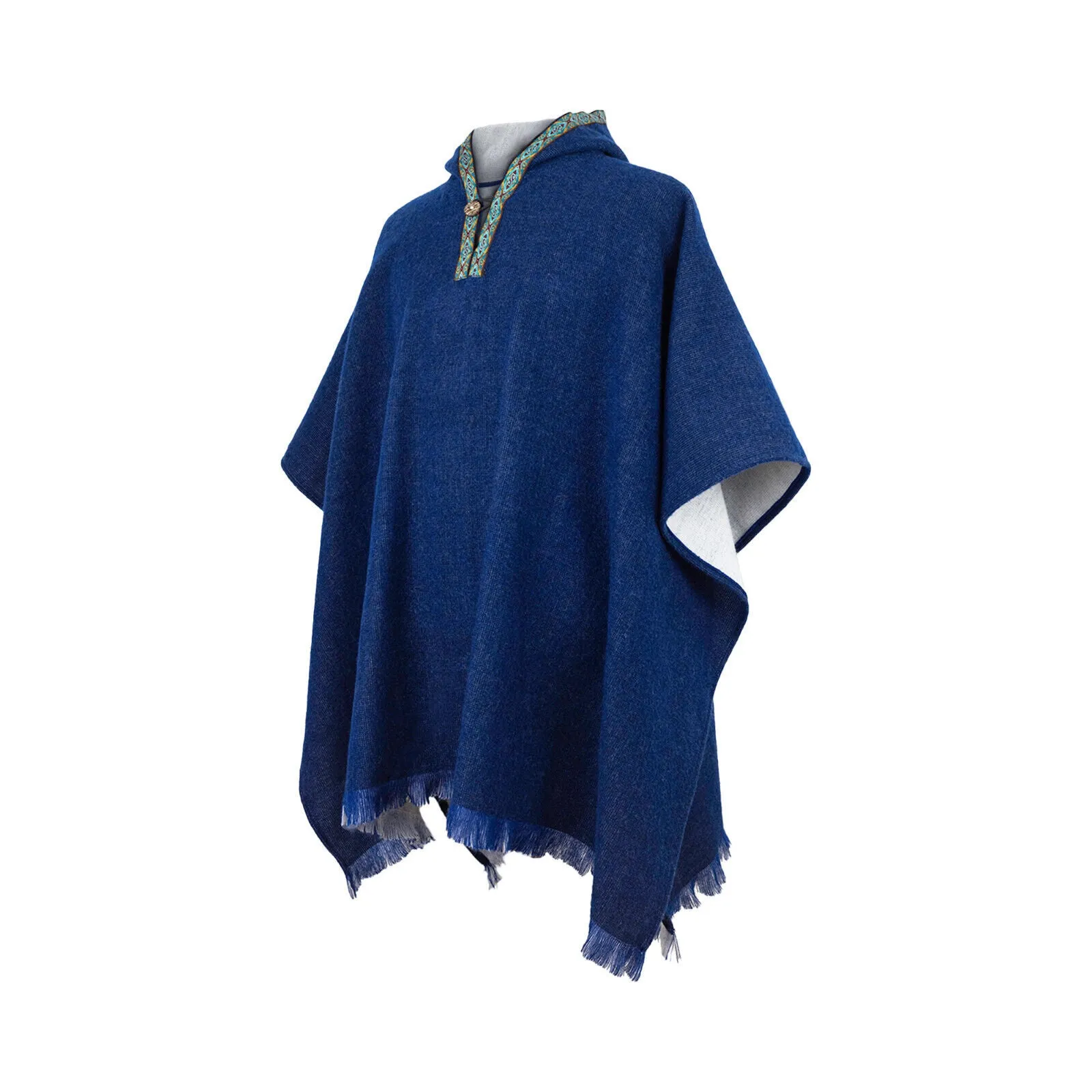 Irachi - Baby Alpaca wool Hooded Unisex Poncho M-XXL - Solid - NAVY BLUE