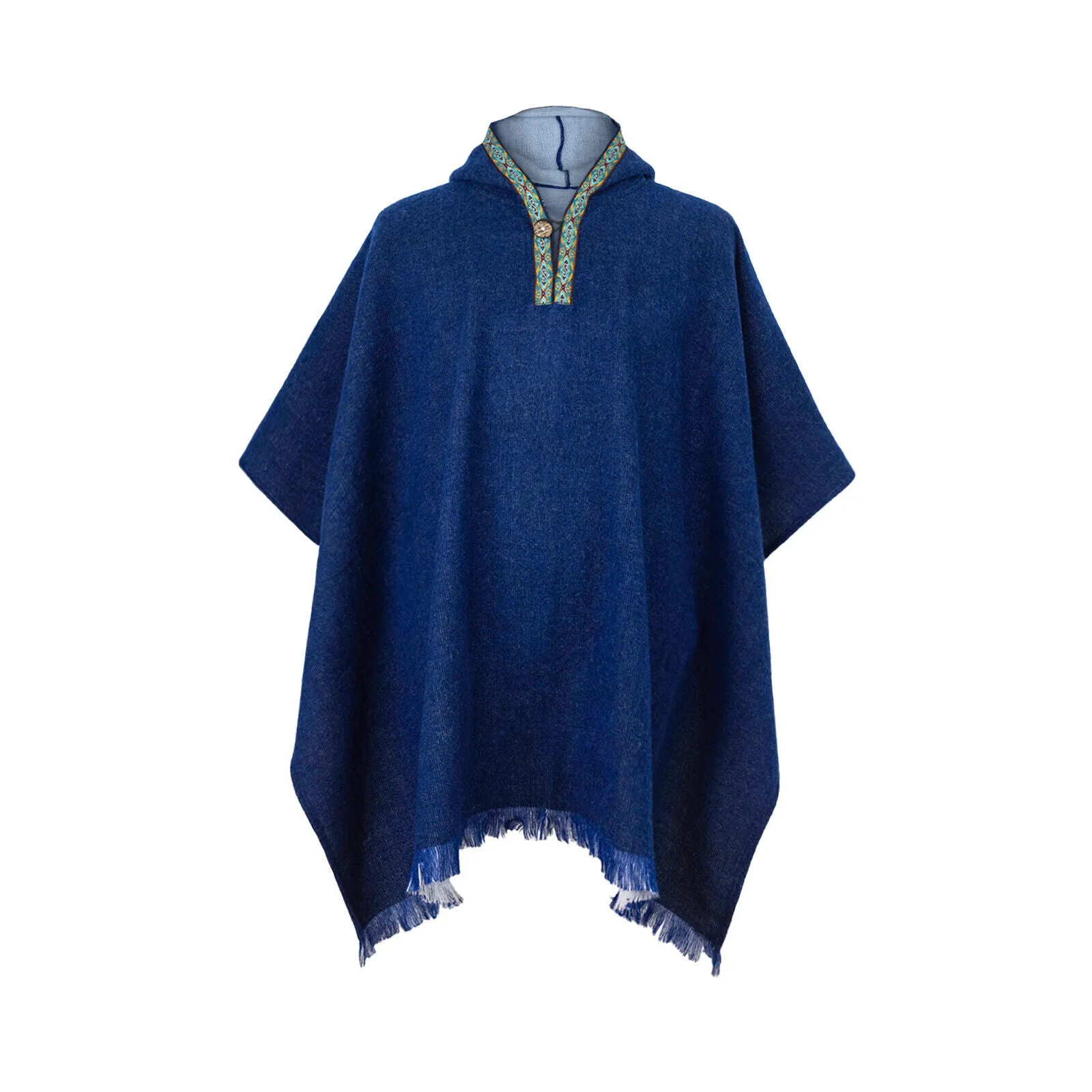 Irachi - Baby Alpaca wool Hooded Unisex Poncho M-XXL - Solid - NAVY BLUE