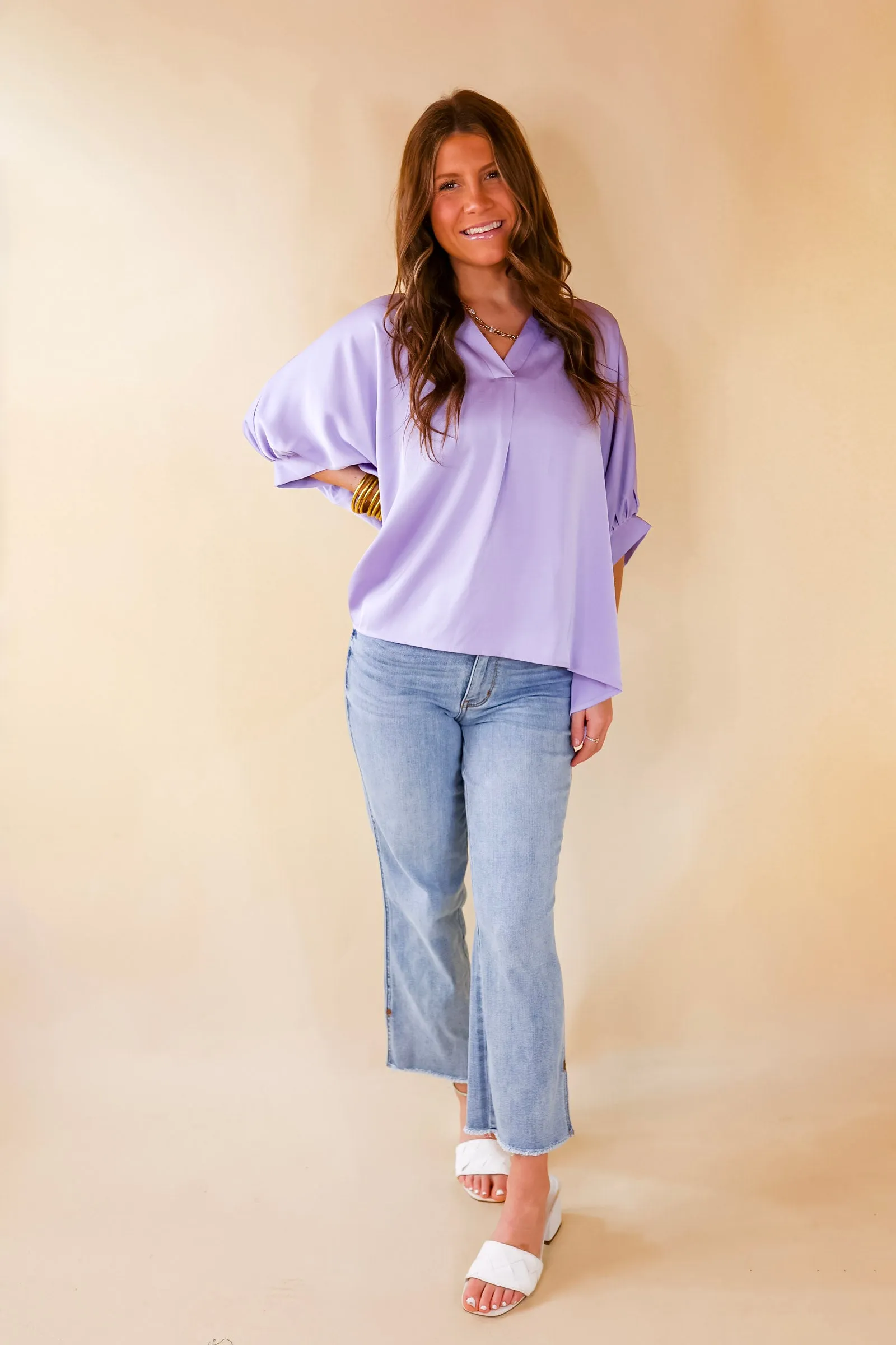 Irresistibly Chic Half Sleeve Oversized Blouse in Lilac Purple