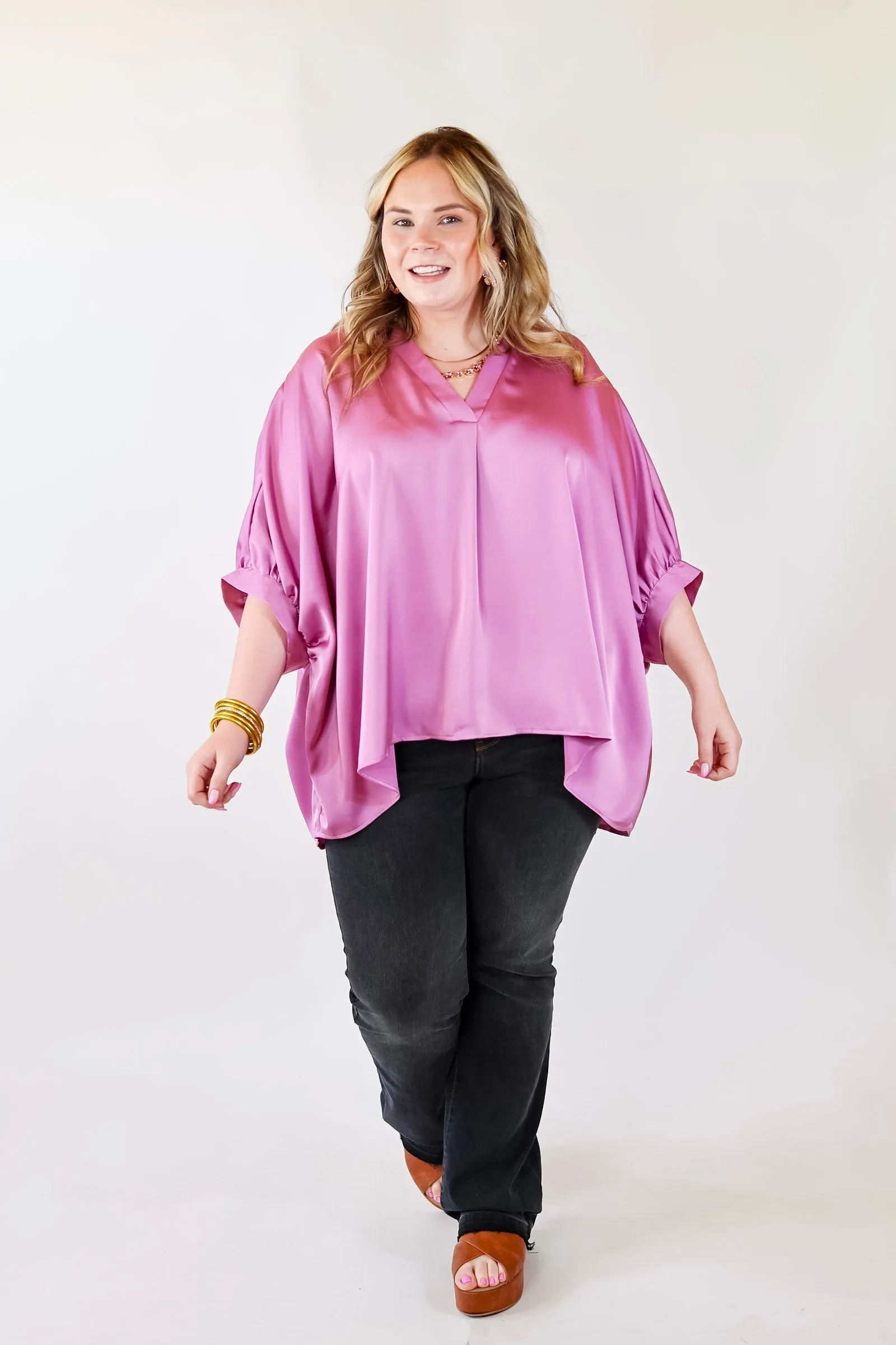 Irresistibly Chic Half Sleeve Oversized Blouse in Mauve Purple