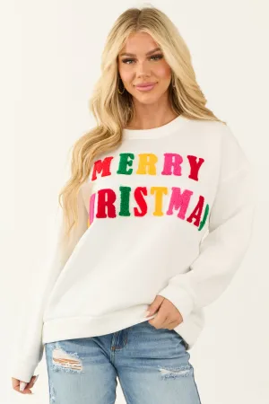 Ivory Merry Christmas Patch Detail Pullover Sweatshirt