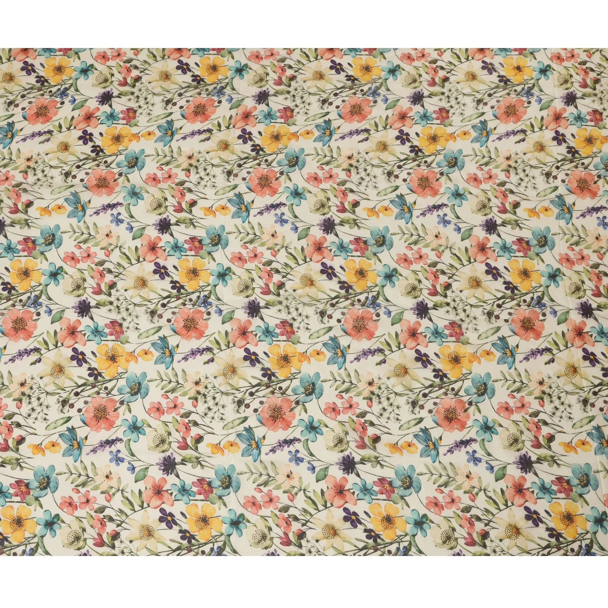 Ivory Synthetic Viscose Fabric with Multicolor Floral Print and Stone Work, 110 cm Width-D20584