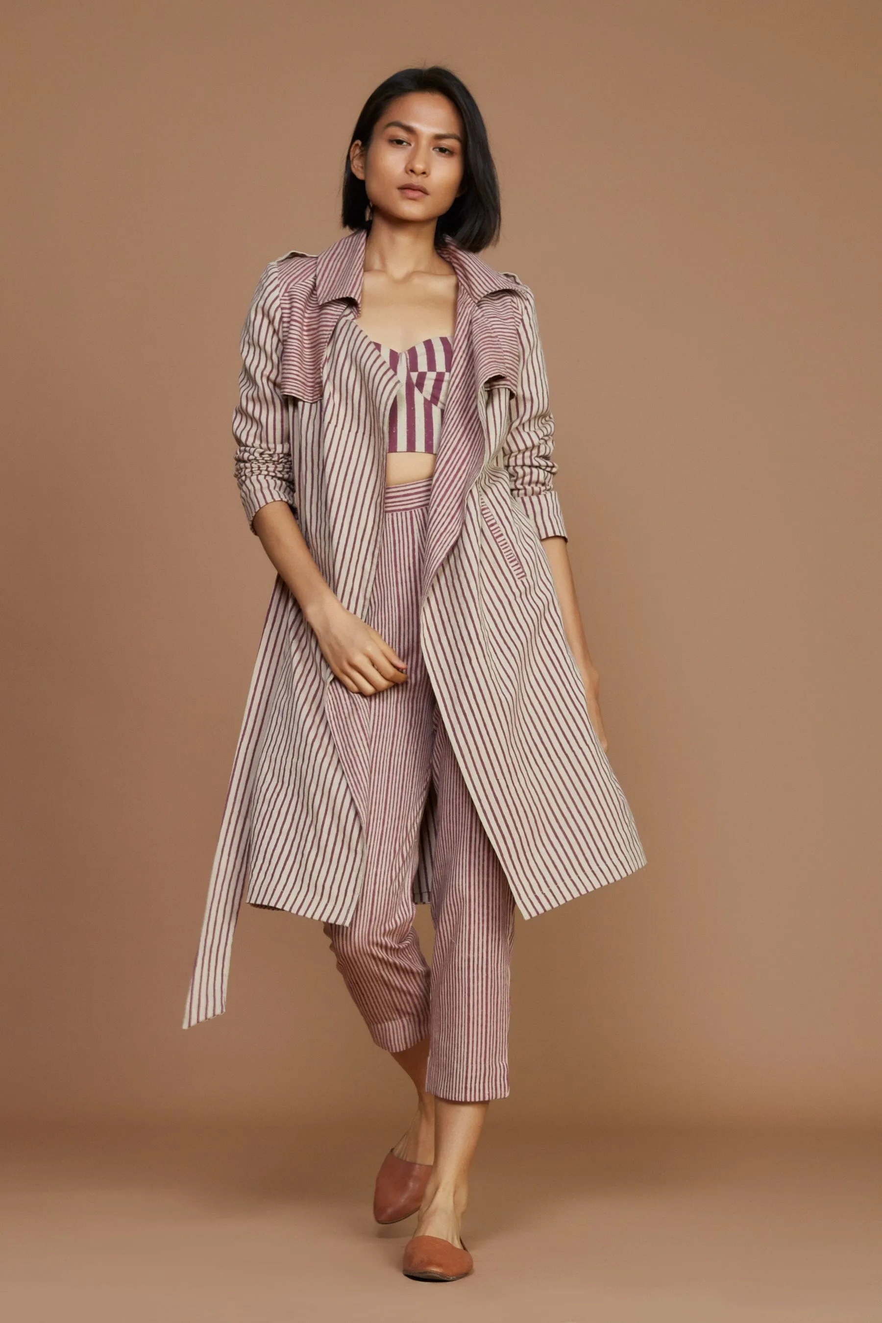 Ivory with Mauve Striped Trench Jacket