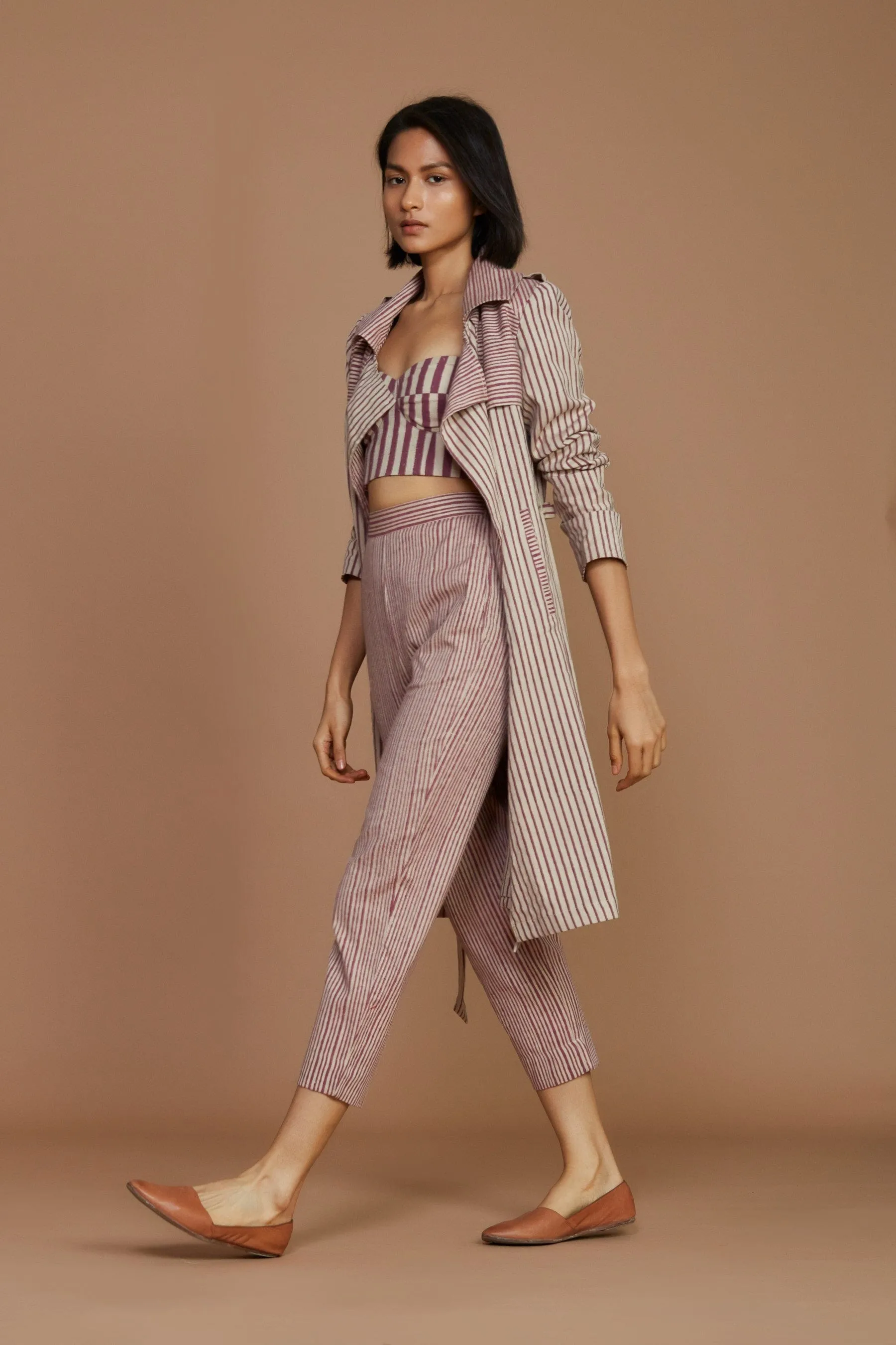 Ivory with Mauve Striped Trench Jacket