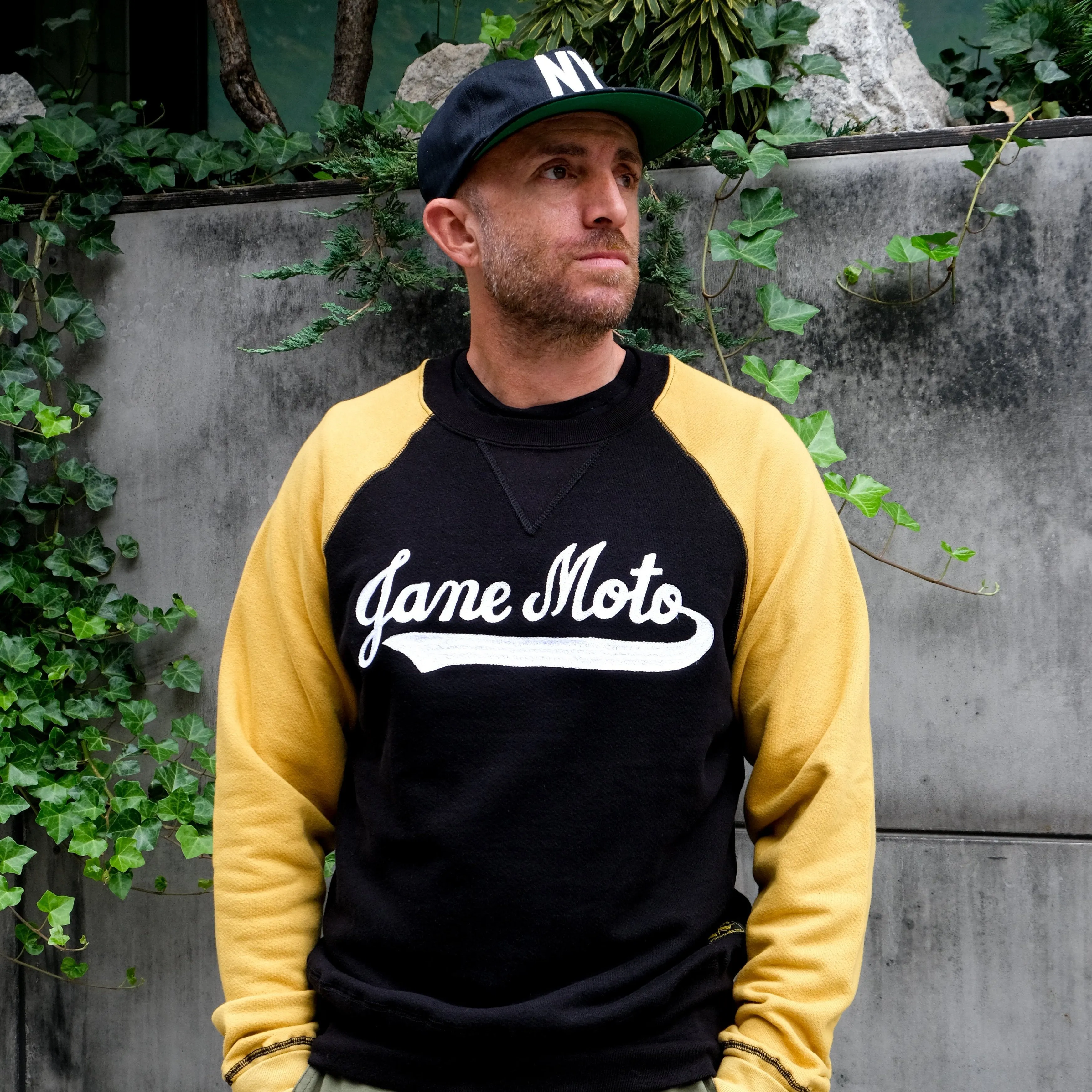 JANE MOTO silk Chainstitched Crew Neck - Black/Yellow