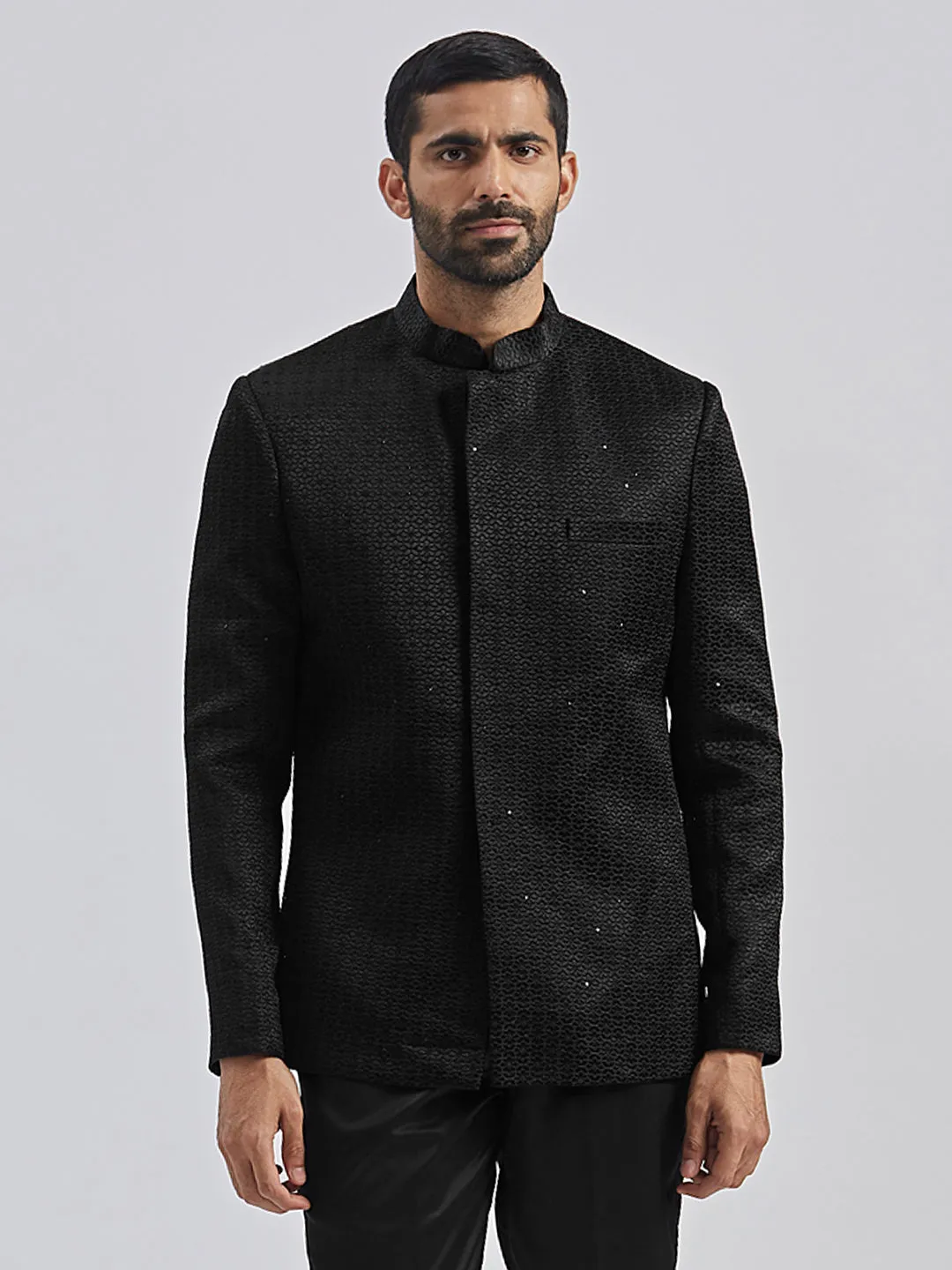 Jashvi Men's Black Silk Blend Jodhpuri