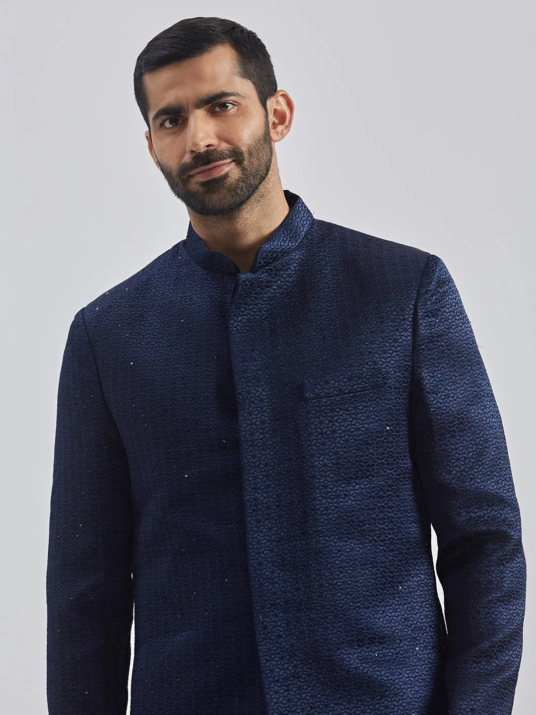 Jashvi Men's Navy Blue Silk Blend Jodhpuri