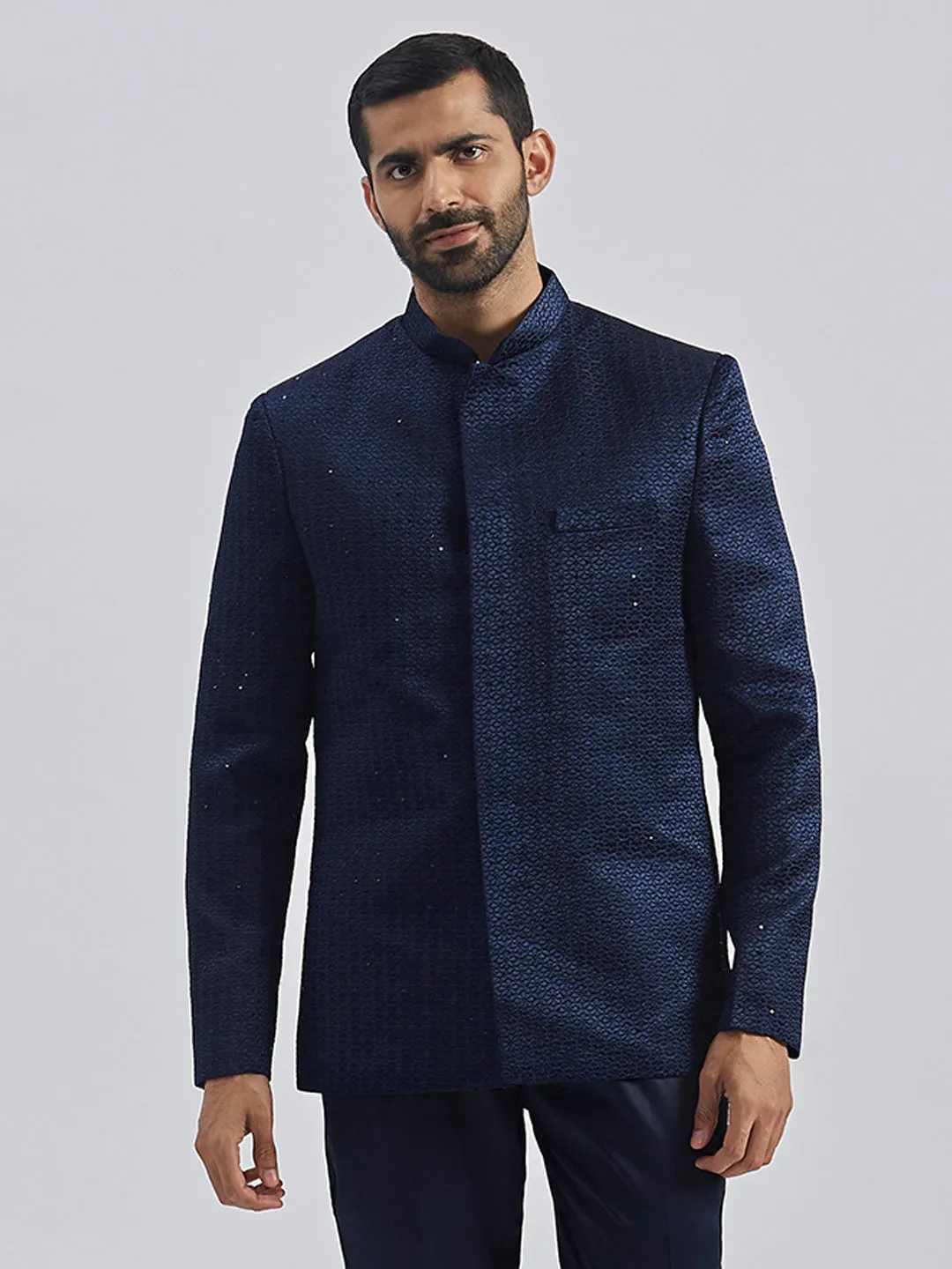 Jashvi Men's Navy Blue Silk Blend Jodhpuri