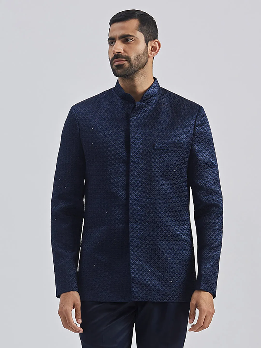 Jashvi Men's Navy Blue Silk Blend Jodhpuri