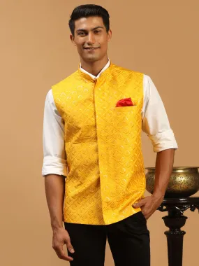 Jashvi Men's Yellow Embellished Ethnic Nehru Jacket