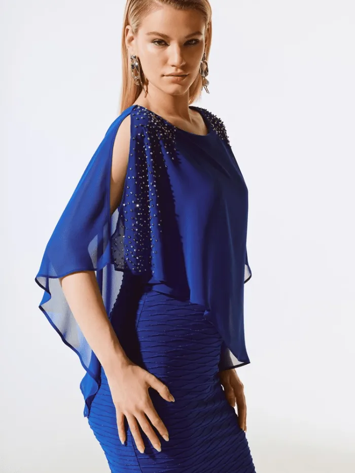 Joseph Ribkoff Chiffon Layered Dress In Royal Sapphire 243728 Col 2922