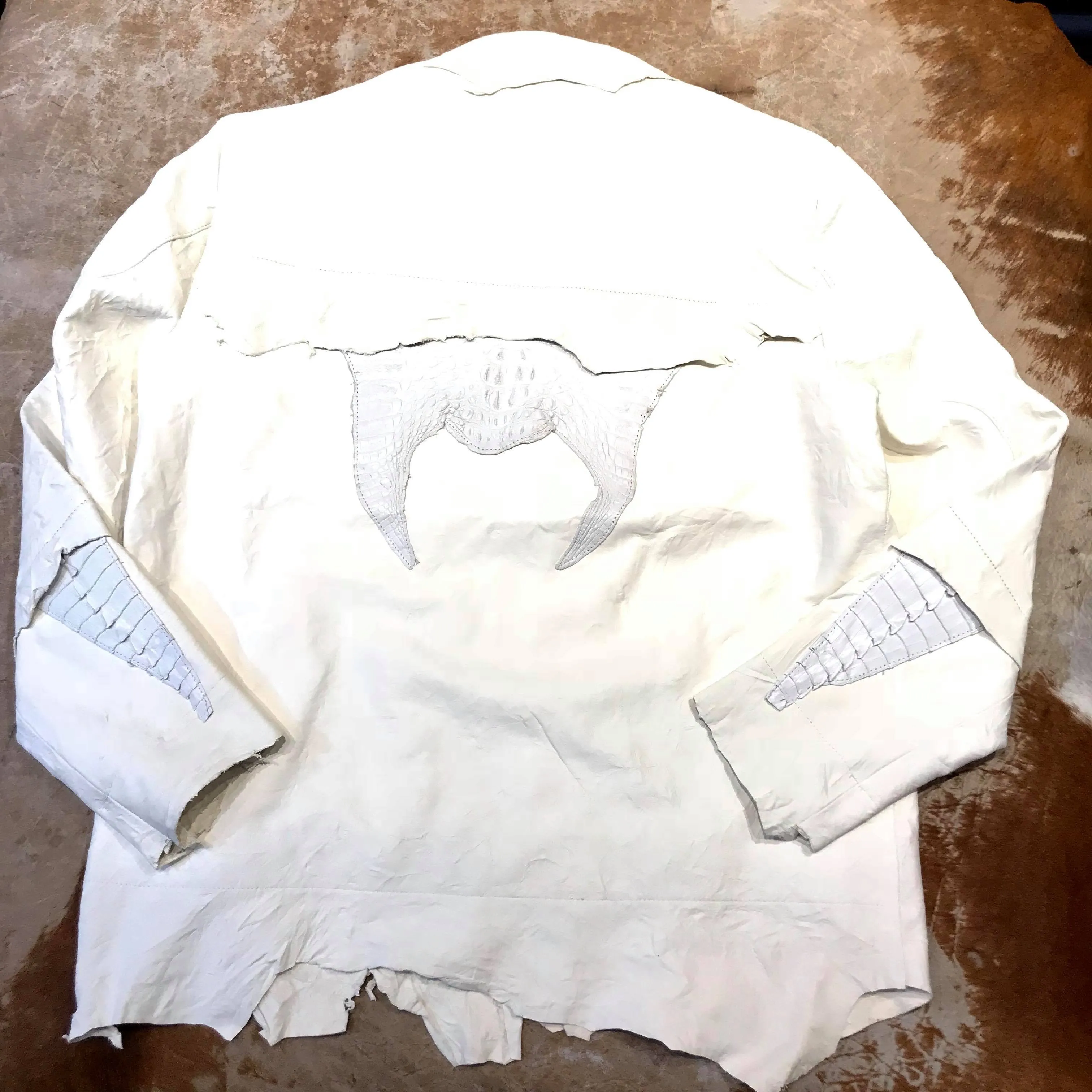 Kashani LUX White Raw Cut Alligator Lambskin Bomber Jacket