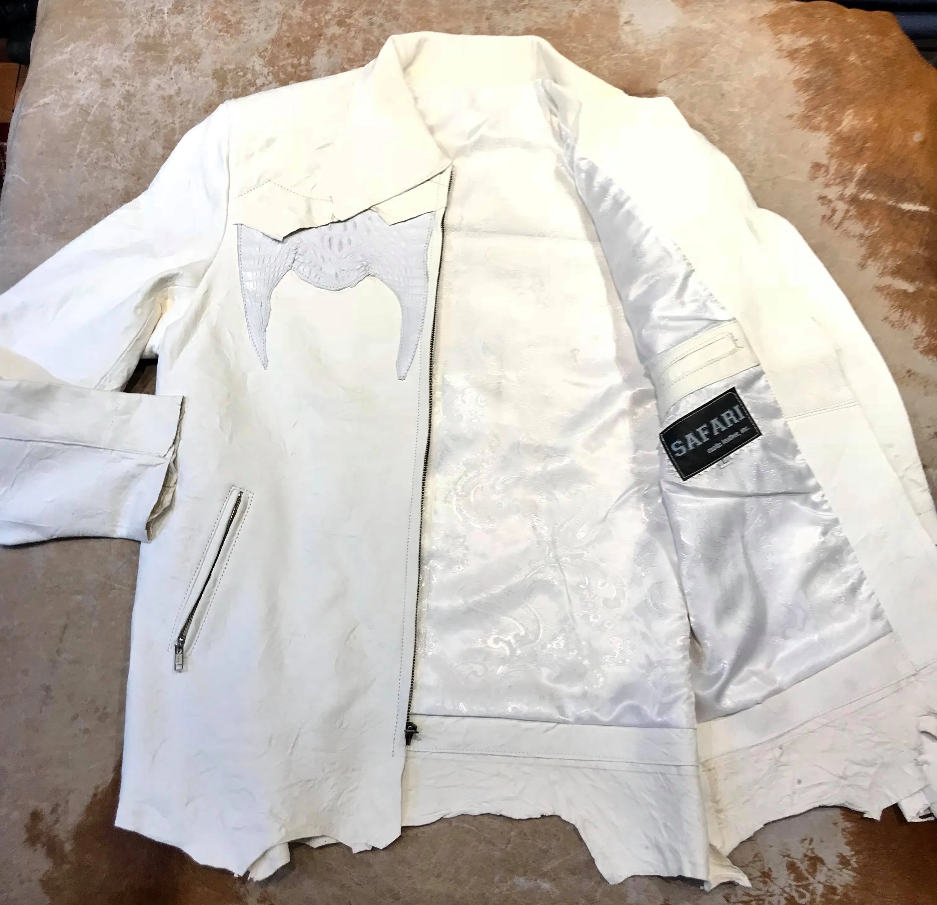 Kashani LUX White Raw Cut Alligator Lambskin Bomber Jacket