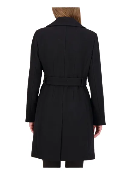 KATE SPADE Women's Black Belted Wool Blend Midi Wrap Coat