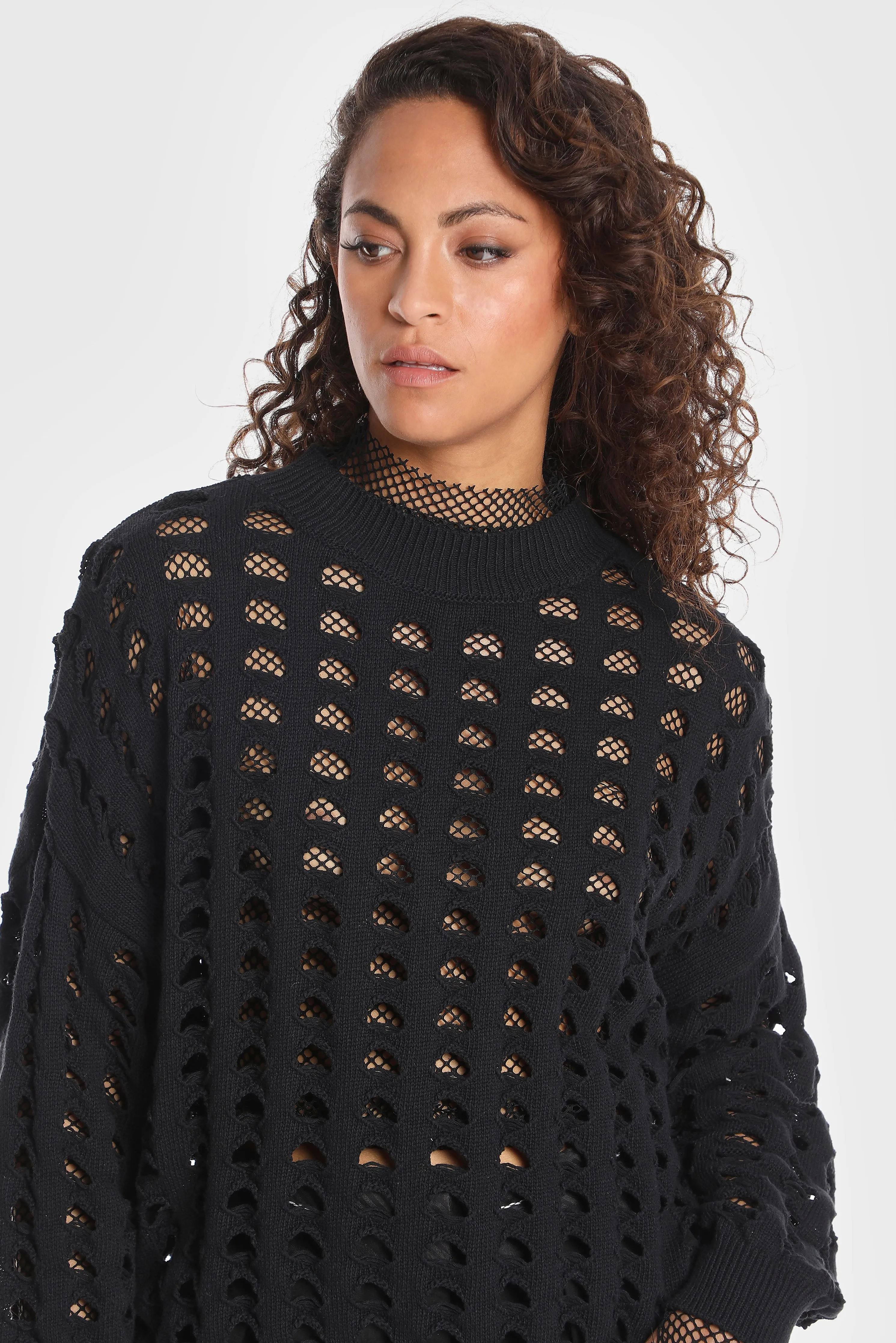 KNIT MESH COTTON PULLOVER