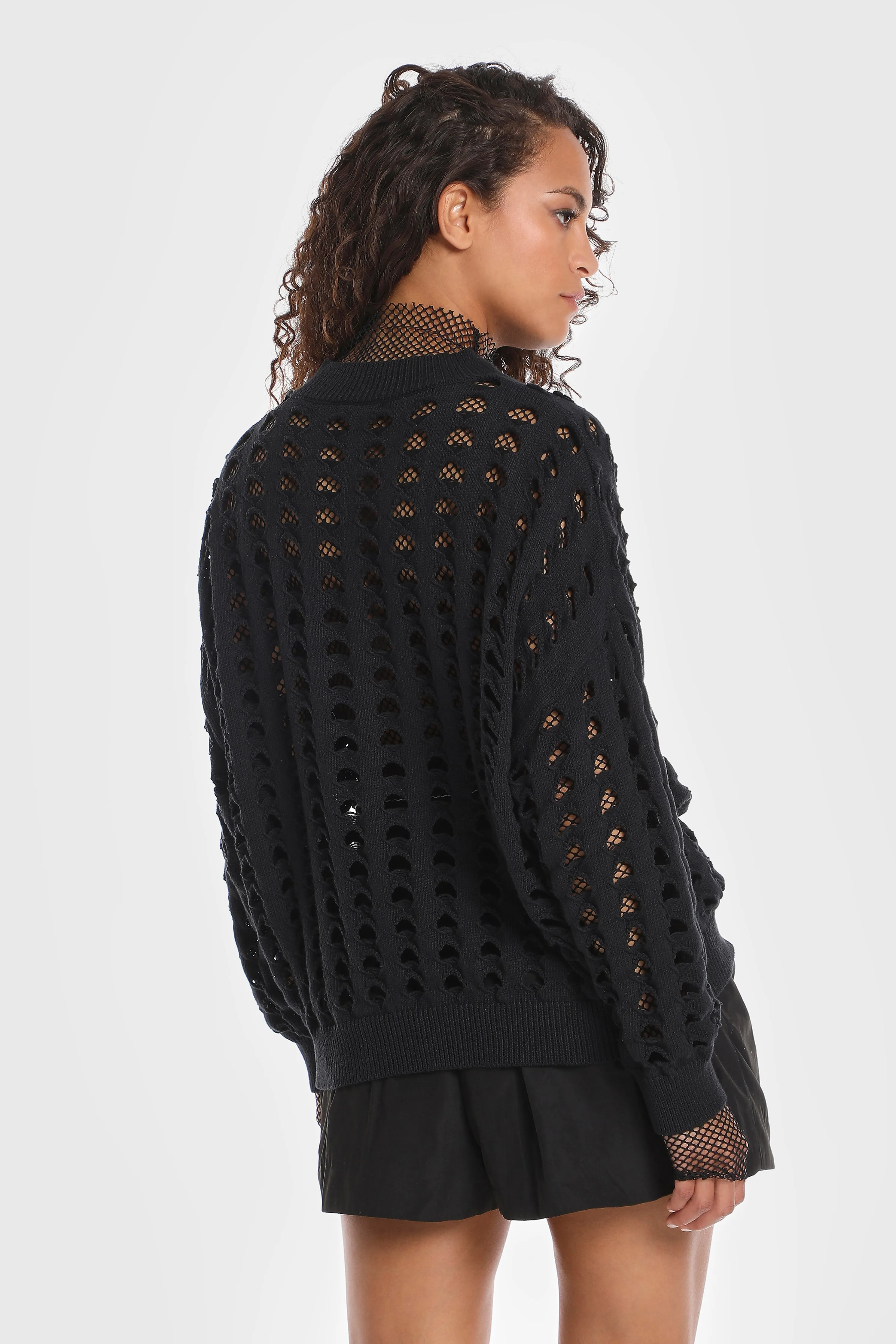 KNIT MESH COTTON PULLOVER