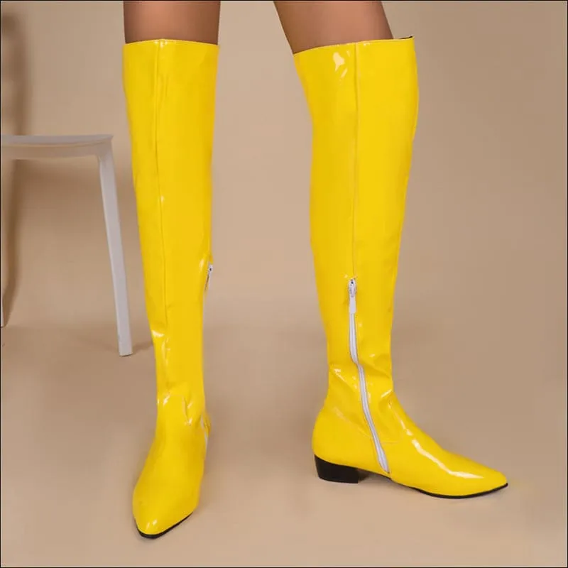 Ladies Low Heel Candy Colours Over-the-knee Boots for Comfort and Style