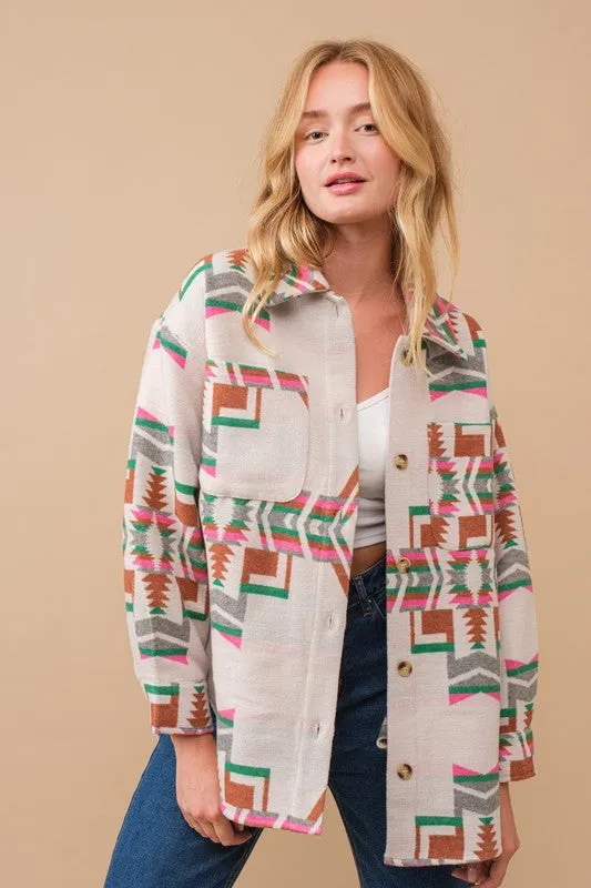 Leah Aztec Shacket (Fuchsia)