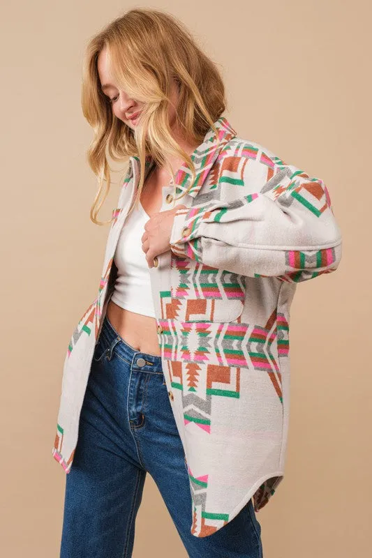 Leah Aztec Shacket (Fuchsia)