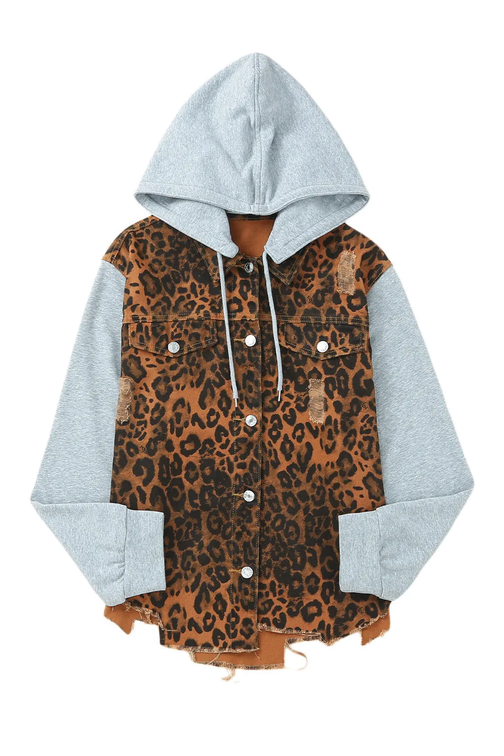 Leopard Ripped Hooded Denim Jacket