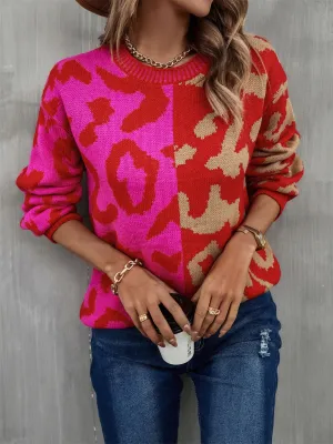 Leopard Round Neck Long Sleeve Sweater