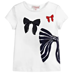 Lili Gaufrette Girls White Bows Shirt