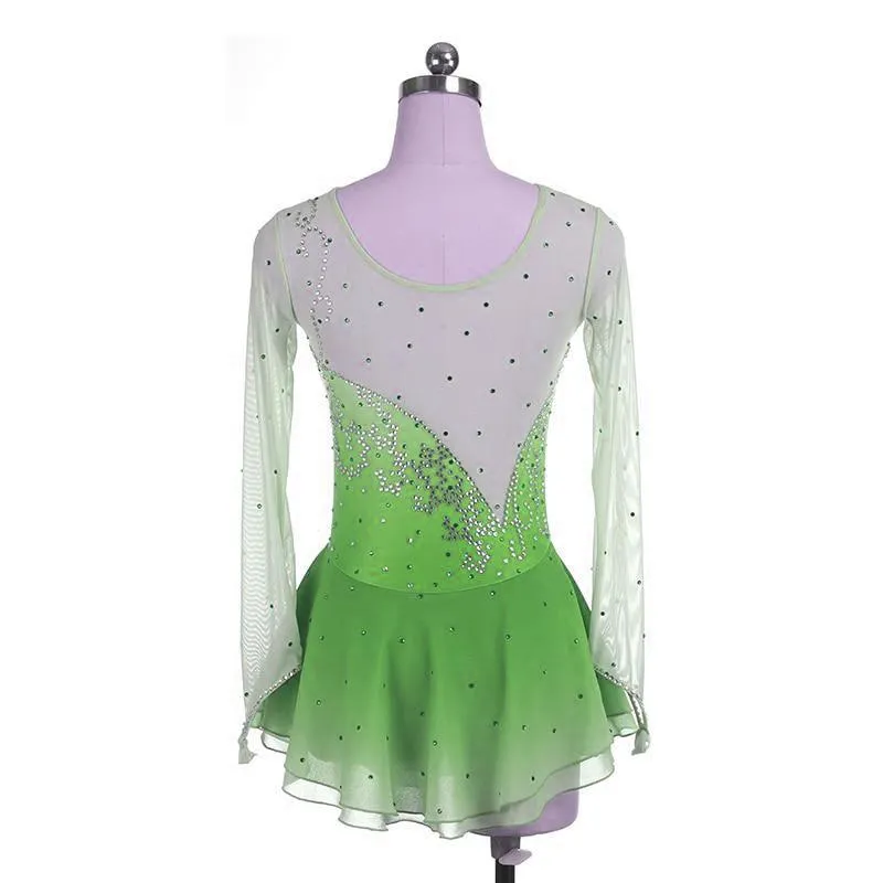 Lime Green Ombre Competition Skating Dress Crystal Design BSU12062.LG STOCK