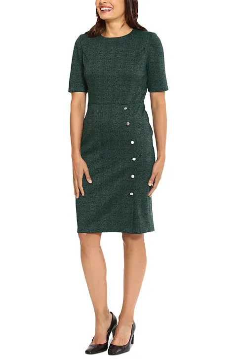 London Times Herringbone Sheath Button Skirt Dress