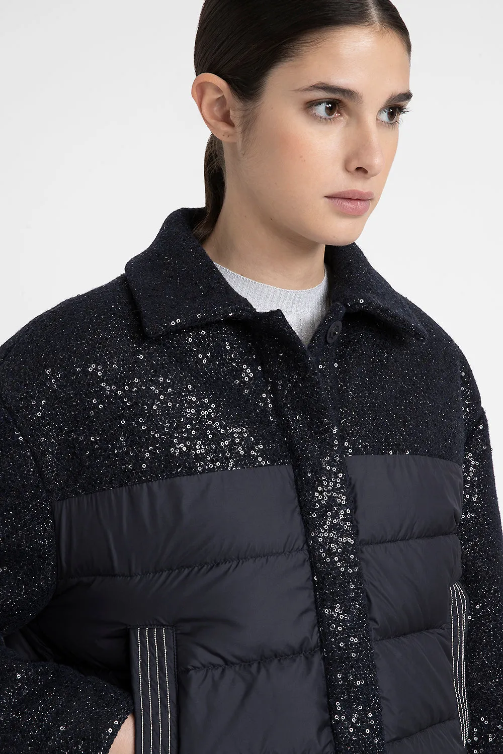 Lurex fabric down jacket with sequins