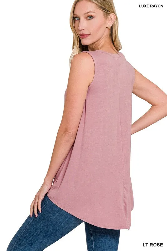 Luxe Rayon Sleeveless V-Neck Hi-Low Hem Top