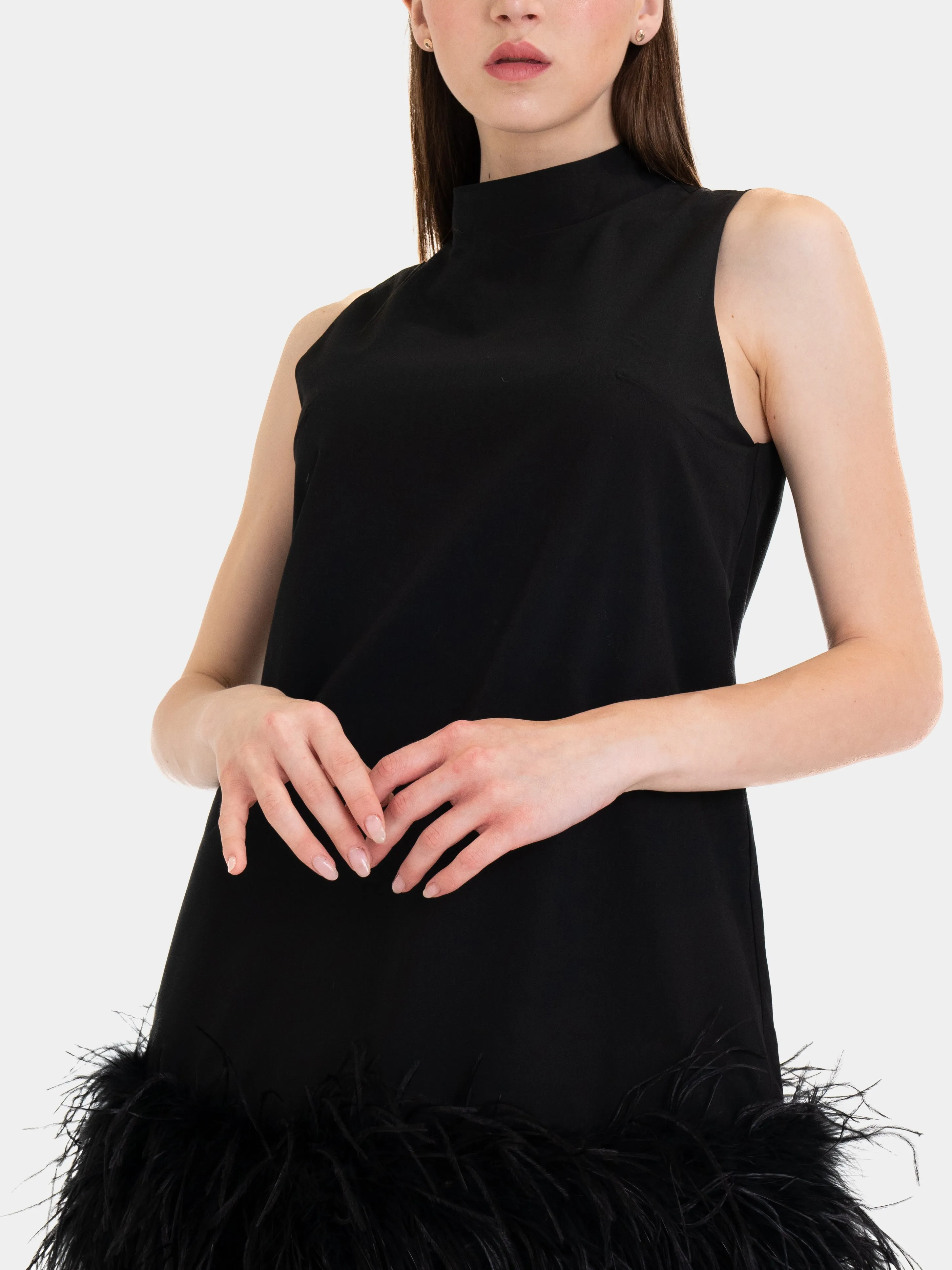 MANHATTAN - Summer dress with feathers - BLACK