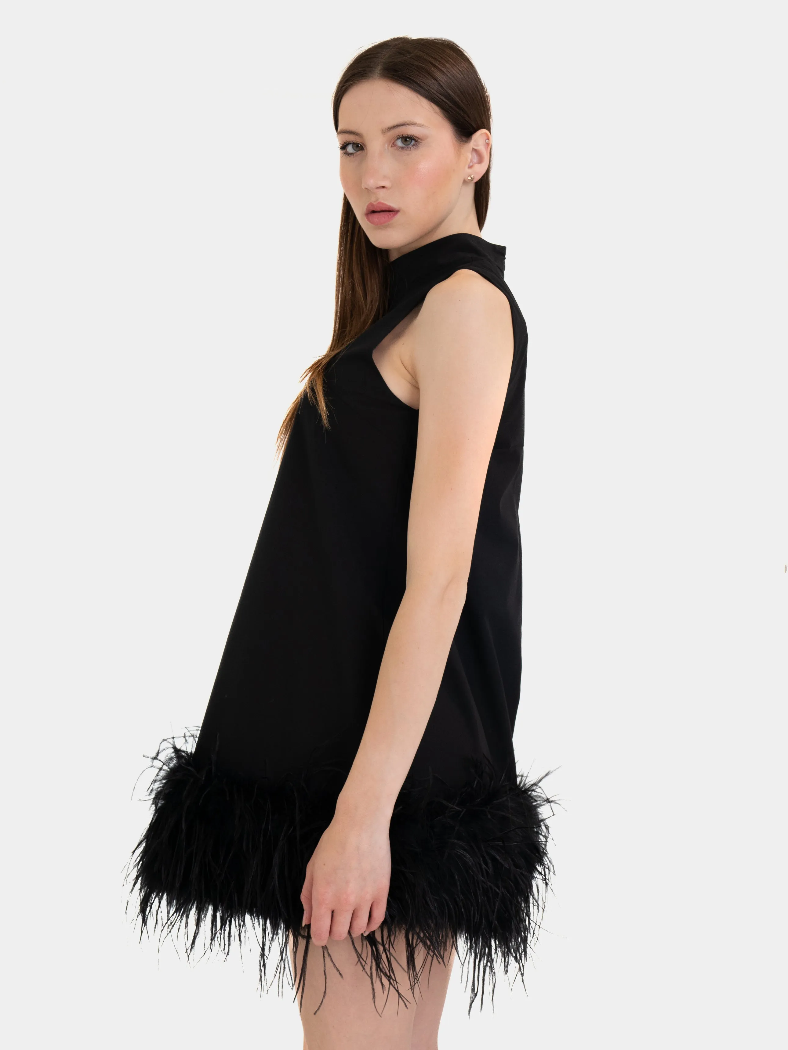 MANHATTAN - Summer dress with feathers - BLACK