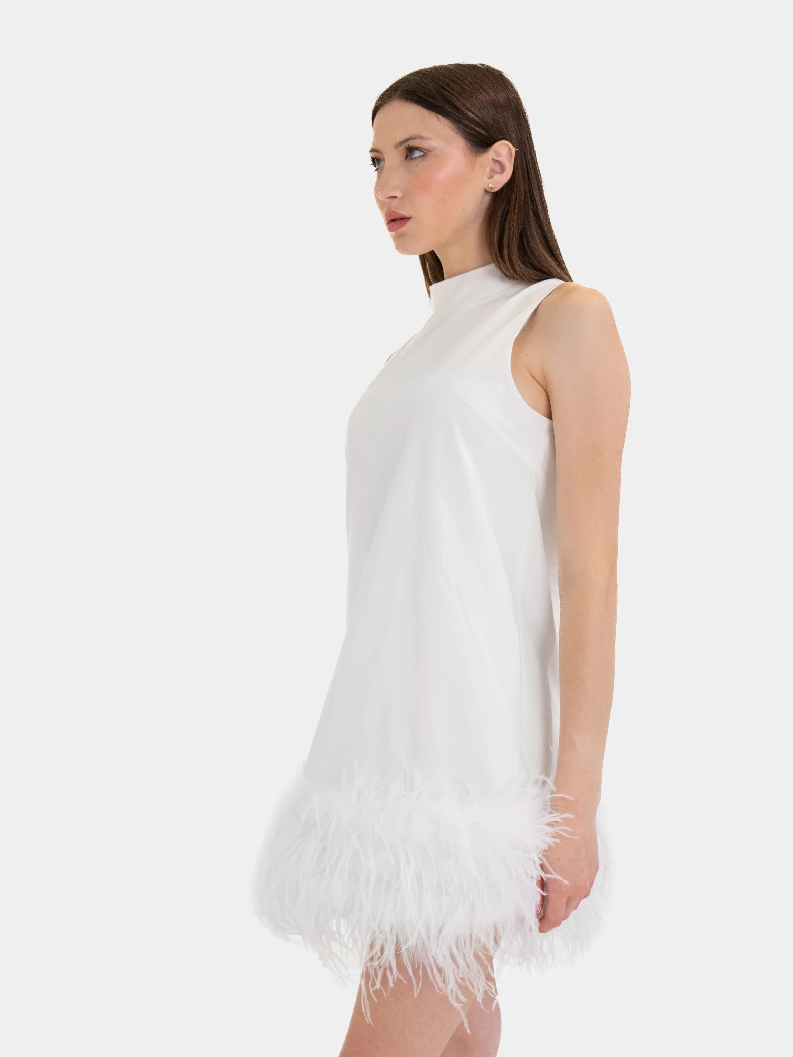 MANHATTAN - Summer dress with feathers - WHITE