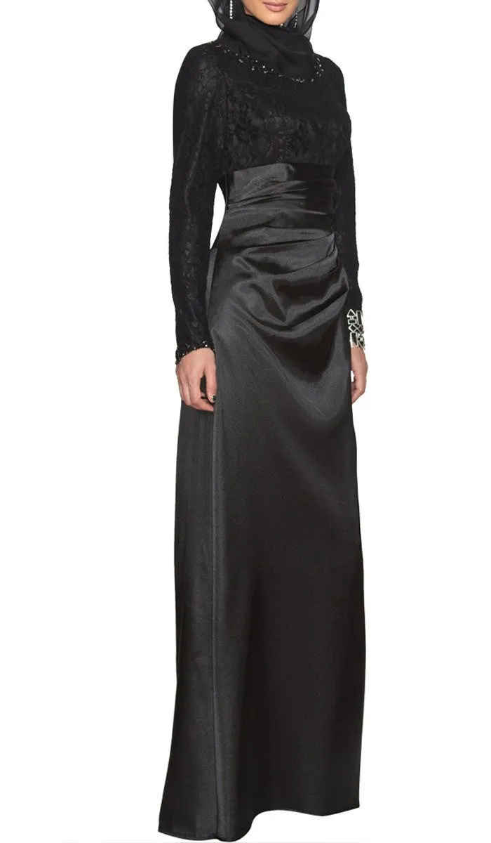 Maria Modest Formal Silk Evening Dress - Black - FINAL SALE