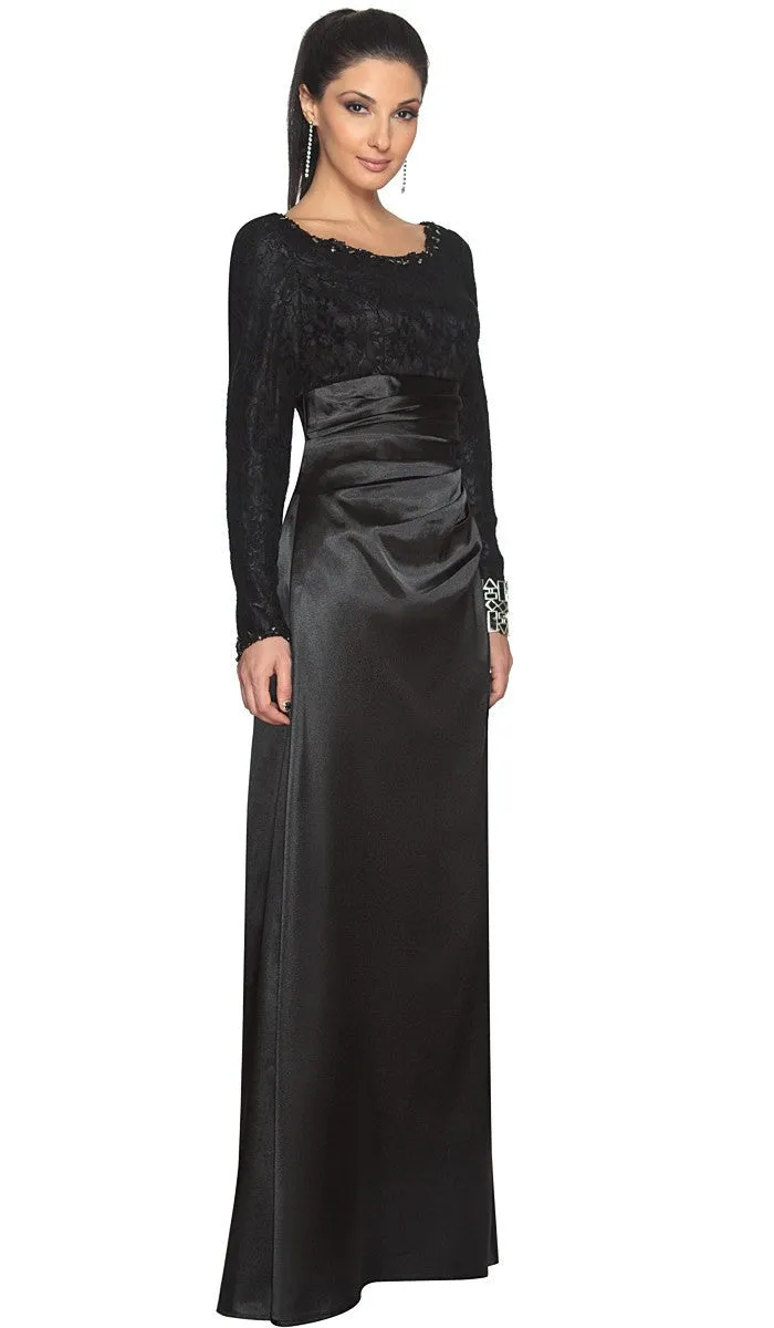 Maria Modest Formal Silk Evening Dress - Black - FINAL SALE