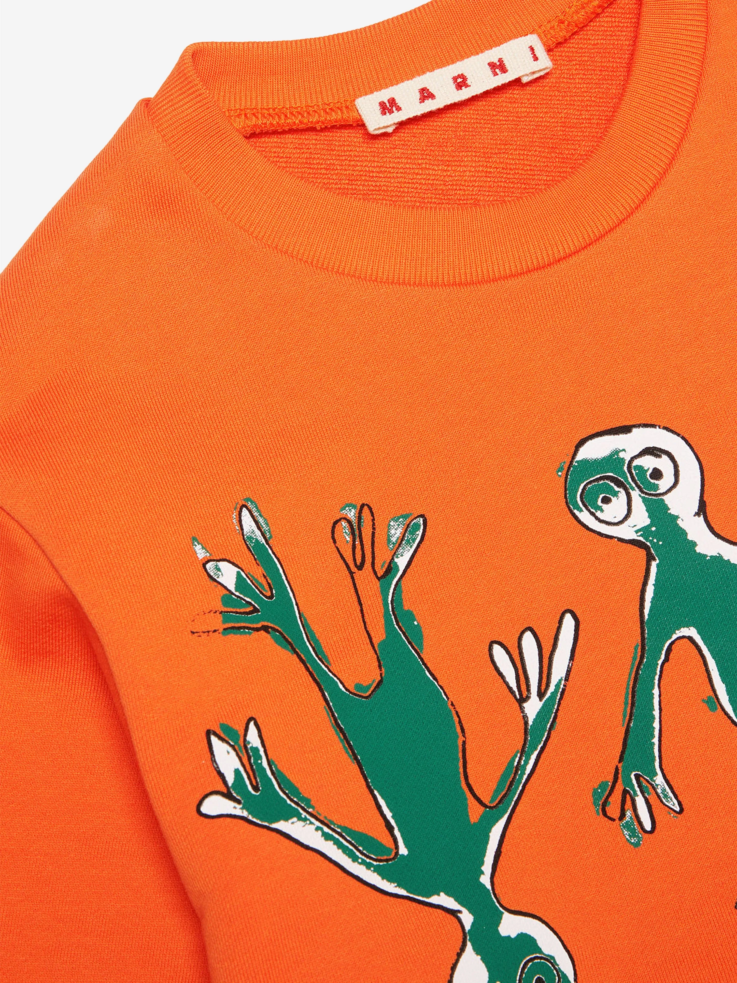 MARNI Kids Frog Print Logo Sweatshirt in Orange