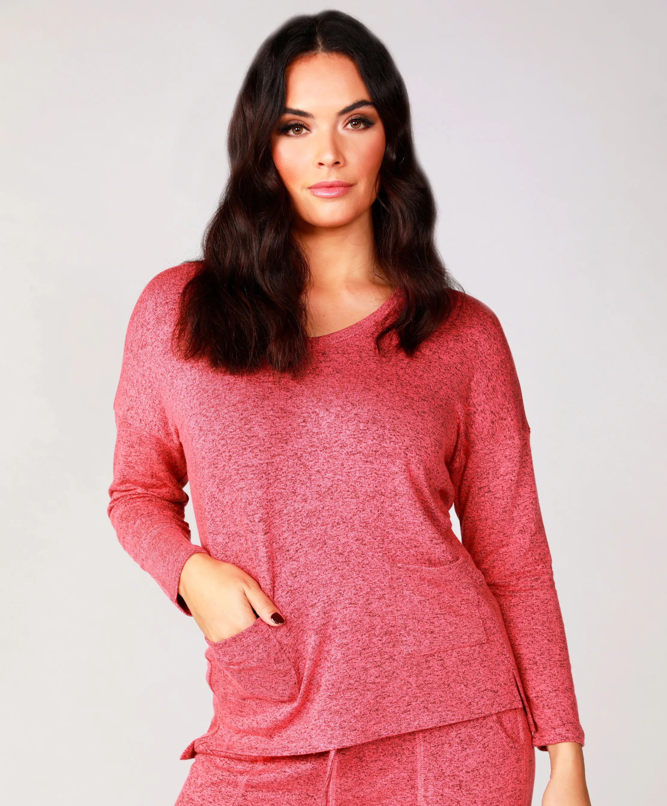 Melange 2 Pockets V-Neck Top