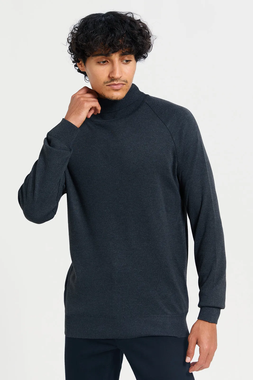 Men Charcoal High Neck Pullover