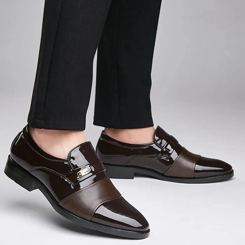 Men's Black PU Leather Shoes Formal Oxfords Slip On Dress Shoes Business Casual Office Work Wedding Plus Size 38-48